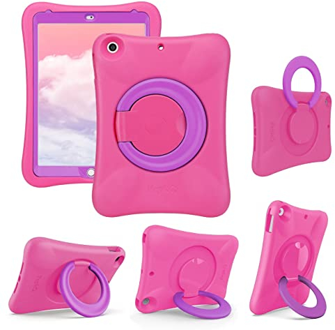 NLR Kinder Eva Schutzhülle für iPad | Multidirektionsstabiler Stand | Kompatibel mit 10,2 Zoll iPad 2021/2020/2019 (9./8./7. Generation) (Rosa + Lila)