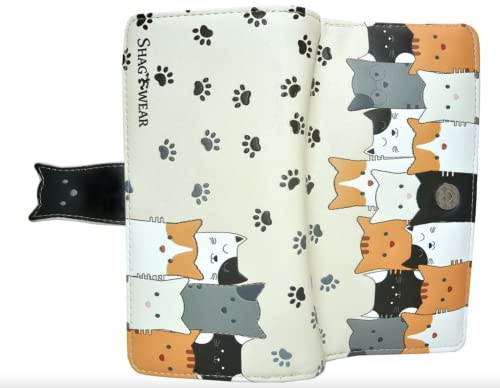 Shag Wear Damen Geldbörse - Cats & Dogs Collection, Kitty Cat Crowd Beige | 17,8 cm lange Damengeldbörse mit 11 Kartenfächern, Ausweisfenster, Geldscheinfächern, Ticketfach und Münzfach mit