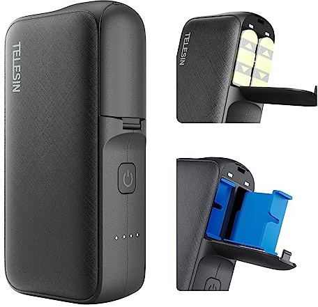 AuyKoo Power Bank 10000mAh Potente PowerBank per GoPro Hero 12, Batteria di Ricarica Rapida Esterna Portatile Power Bank per GoPro 12 11 10 9 8 7 6 5 Nero
