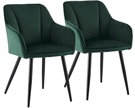 CLIPOP Esszimmerstuhl 2er Set Samt Küchenstuhl Polsterstuhl mit Armlehne und Metall Beine, Retro Design Armlehnstuhl Sessel für Wohnzimmer Esszimmer (2er, Samt Grün)
