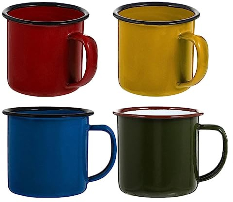 Operitacx Set di 4 Tazze da Campeggio Smaltate con Manici per Tè e Caffè