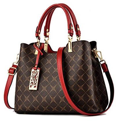 NICOLE & DORIS Frauen Handtasche Elegante Taschen für Damen Modern Tote Bag Mittelgroß Umhängetasche PU Leder Shopper Schultertasche mit Anhänger Burgunderrot