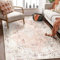 MUJOO Petit tapis bohème pour chambre à coucher, salon, salle à manger, lavable en machine, antidérapant, pour bureau, dortoir, chevet, cuisine, buanderie, motif floral rose, 1,2 x 1,8 m