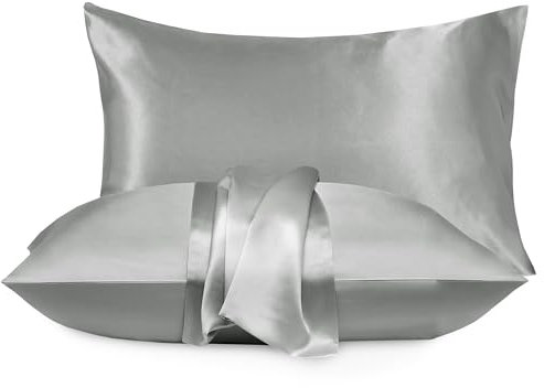 Moonlight Bedding Silver Cooling Satin Pillow Cases 2 Pack – Soft & Smooth Feels Like Silk Pillowcases for Hair and Skin Care
