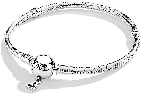 Schlangen Gliederarmband mit Kugelverschluss,Damen Love Charm Armband 925 Sterling Silber,Metall Basis Armbänder Kompatibel mit Charms und Anhängern