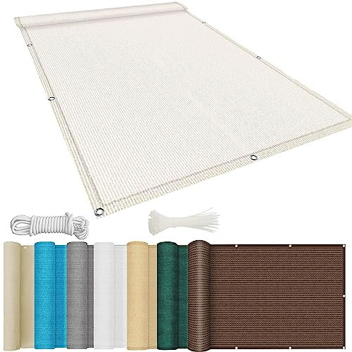 Tenda da Sole per Esterno 3x7m Recinzione Copertura Rotolo Telone Oscurante Antivento Anti-UV Facile da Installare per Esterno, Piscina, Bianco