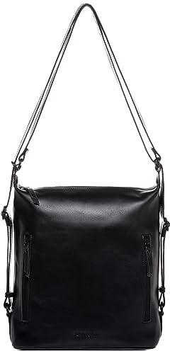 FEYNSINN Crossbody Bag & Rucksack echt Leder - Rucksack AYA - Umhängetasche Damentasche mit Schultergurt - Ledertasche Damen schwarz handgefertigt