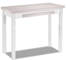 ASTIMESA - Mesa de Cocina Tipo Libro con Cajón - Mesa con Tapa de Madera Laminada en Color Niebla - Estructura Madera Laminada Blanca - Mesa Extensible de 80 x 40 cm a 80 x 80 cm
