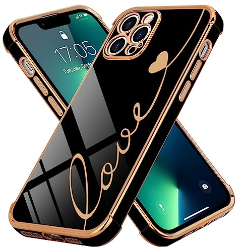 LCHULLE Kompatibel mit iPhone 13 Pro(6.1 Zoll) Hülle Liebesherz Handyhülle Mädchen Süße Herzmuster Silikonhülle Kameraschutz Stoßfest Schutzhülle Cute Love Case für iPhone 13 Pro Schwarz