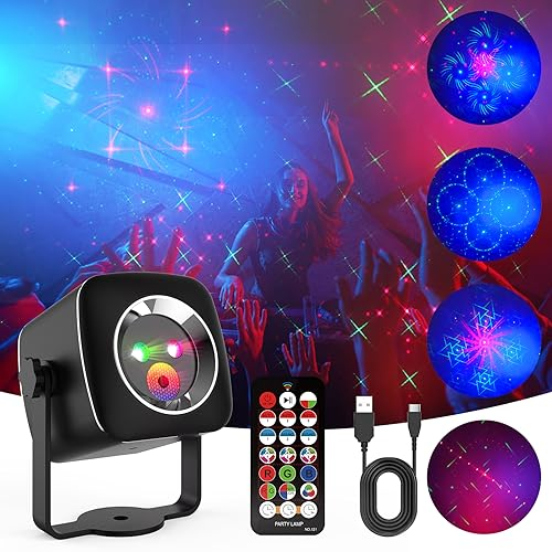 Rouclo Disco Light Party Light, Voice Controlled DJ Party Lights with Music Controlled Remote Control Stage Projector, 360° LED RGB Strobe Light for Karaoke Family Reunion Wedding Kids Birthday