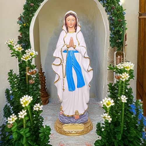 SAINWORDS Heilige Mutter Jungfrau Maria Statue Heilige Dame von Lourdes Rosenkranz katholische Skulptur christliche religiöse Figur Garten Outdoor (B, 31 cm)
