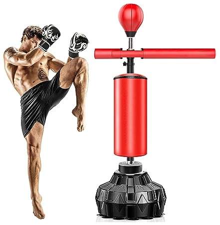 Stehender Boxsack, Kickboxsack, Box-Speed-Trainer, Drehstange, solider Speed-Boxsack, freistehend, höhenverstellbar, für Erwachsene und Kinder (Rot, Groß)