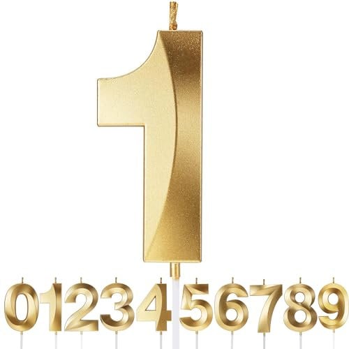 Birthday Candles Number Candles Age Year for Cakes Happy Birthday 3D Designed Wedding Anniversary Party Cake Topper Decorations (Gold, 1)
