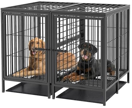 BingoPaw giant Dog Crate with Divider: 52inch Extra Large Heavy Duty Metal Pet Cage with Removable Divider Panel - Indoor Higher Inner Space Doggy Playpen Kennel with Two Doors and Trays for 2 Dogs