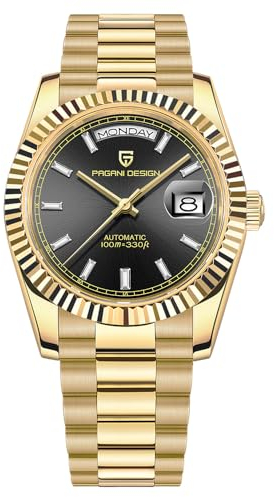 Pagani Design Hommes Automatique, Calibre NH36A Hommes DD40 AR Mécanique Verre Saphir, étanche à 100 mètres Hommes PD-1783 Classic Casual Sport Watch (Or-Noir AT-1783)