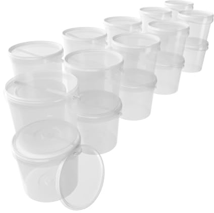 20x Eimer mit Deckel 5l Transparent Rund | Kunststoff Eimer Lebensmittelecht, luftdicht und stabil | Leer Eimer mit Griff und Deckel für Lebensmittel Chemie Waschpulver Klebstoffe geeignet