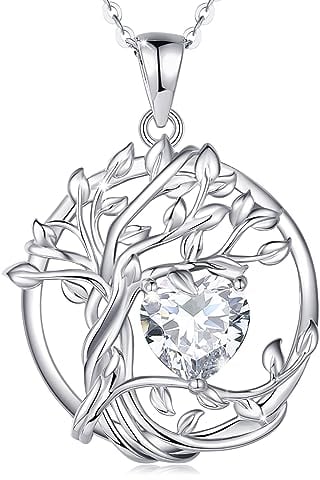 FANCIME Lebensbaum Zirkonia Kette für Damen 925 Sterling Silber Baum des Lebens Zirkonia Anhänger Halskette Schmuck Geschenke für Frauen Mädchen, Kettenlänge: 40+5 cm
