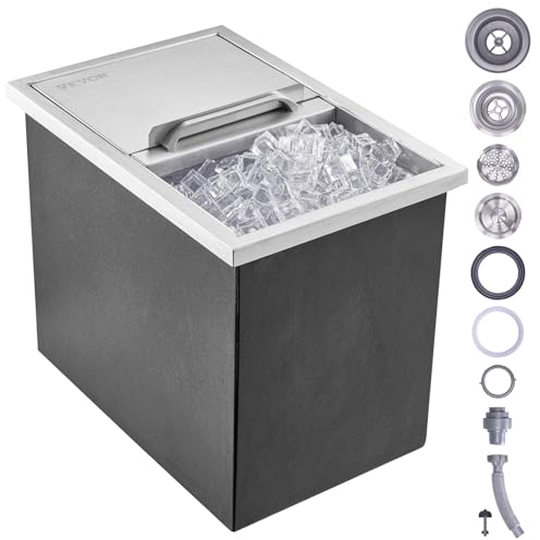 VEVOR Bac à Glace Encastrable 26,7 L 456x304x371 mm Boîte Isotherme pour Glace avec Couvercle en Inox Alimentaire Conservateur à Glaçons pour Boissons Bières Fraîches Cuisine Extérieure Bar Domicile
