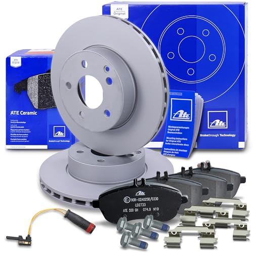 ATE Bremsenset Vorderachse inkl. Bremsscheiben vorne Ø 288 mm belüftet und Ceramic Bremsbeläge vorne + Verschleißkontakt Kompatibel mit MERCEDES C-Klasse (W204), C-Klasse (204)