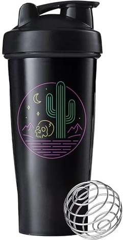 ROCI Shaker Bottle Blender Protein 600 ml – Protein-Shaker-Flasche – Pre Workout Shaker Flaschen für Proteinmischungen – 100% BPA-frei, auslaufsicher mit Shaker-Ball, Schwarz (Neon Moon Desert)
