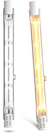 CucuGo 300W Dimmable R7s 118mm Ampoule Halogène Blanc Chaud 2800K r7s linéaire projecteur crayon 5900lm AC220-240V pour l’éclairage de maison, travail, sécurité, lampadaire, etc (2Pcs)