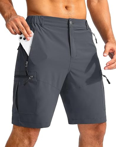 Tansozer Kurze Hosen Herren Wandern Mit Reißverschlusstasche, Ultraleichte, Atmungsaktive, Schnelltrocknende, wasserdichte Outdoor Sommer Cargo Shorts Grau L