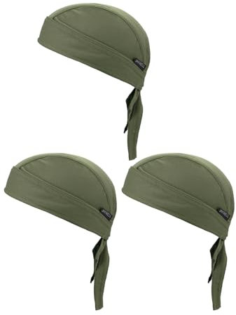 Schweißableitende Doo Rag kühlende Tauflappe, Helmeinsatz, groß, Motorrad-Tuch, Kopftuch, Bandana, Totenkopf-Kappen für Damen und Herren, Olivgrün, XX-Small-3X-Large