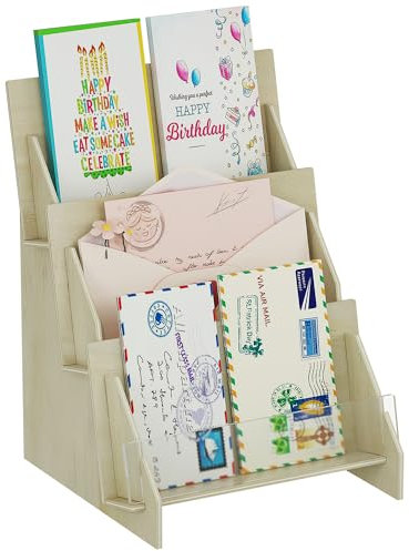 ROLIZOE Grußkarten-Präsentationsständer für Kunsthandwerksmessen, tragbarer Karten-Display-Ständer, hölzerner Mehrzweck-Ständer, Postkarten-Präsentationsständer für Verkaufsmessen (3-Stufiges Regal)