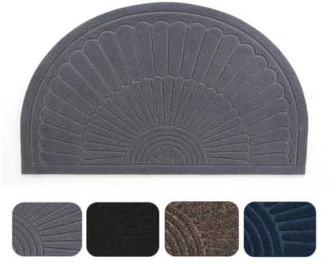 Half Round Rubber Mat Front Door Mats, Absorbent Dirt Trapper Half Circle Doormat Outdoor Indoor Non-Slip Backing Entry Mat Rug Low Profile for Entryway Home High Traffic Area (1, Gray)
