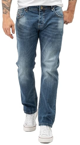 Rock Creek Herren Jeans Regular Fit Stretch Jeans Männerhose Herrenjeans Denim Hosen Herrenhose Straight Cut Stonewashed RC-2282 Blau W44 L36