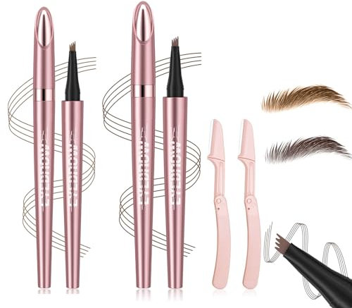 Augenbrauenstift,Hellbraun Microblading Augenbrauenstift,Augenbrauenstift Härchenzeichnung,Magischer Augenbrauenstift Wasserfest,Brauenstift (01 Hellbraun + 02 Dunkelbraun)