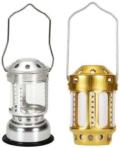 Kerzenlaterne, tragbarer rustikaler Camping -Laterne, 2pcs Silber und Golden mit Griff- und Kerzenaluminiumlegierung Windschutz Wohnkultur Outdoor -Kerzen für Laternen