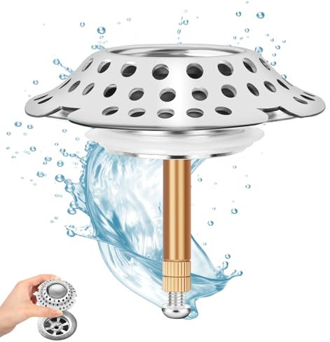 YHANEC Bouchon de baignoire 2 en 1 avec filtre à cheveux, filtre à cheveux, attrape-cheveux, convient pour bonde de baignoire de 38 à 44 mm réglable en hauteur