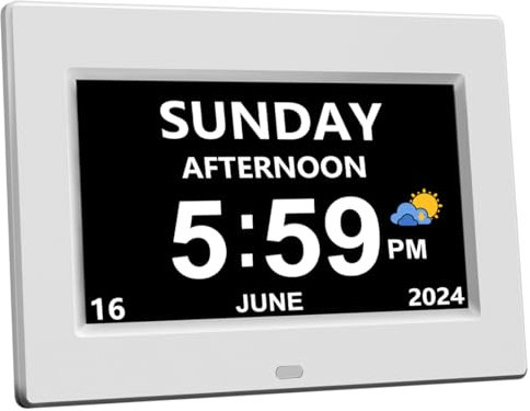CAZOKASI DST Digital Clock with Date and Day of Week for Elderly-12 Alarms Medication Reminder Dementia Alzheimers Clock Calendar with Extra Large Display (7inch)
