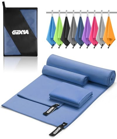 GZXYA Mikrofaser Handtuch 3er-Set (180 x 60 cm großes Badetuch + 2 Stück 80x40 cm kleines Towels), Schnelltrocknendes Microfaser Handtücher für Fitness Handtuch Sport (Dark Blue 180 * 60+80 * 40 * 2)
