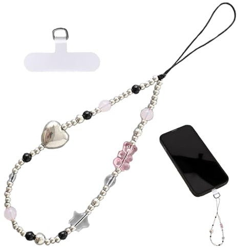 FuashceR Phone Charm with 1 PCS Tether Tabs Cute Phone Chain Anti Lost Beaded Phone Bracelet Strap for Women Men Mobile Phone Wallet Keychain Camera Earphone