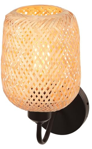 LIGKIN Vintage Wandleuchte Handgeflochtene Lampe Bambus Lampenschirm E27 Wandlampe Bohemian Style Wandleuchte Innendekoration für Schlafzimmer, Restaurant, Flur