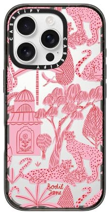 CASETiFY Impact iPhone 16 Pro Case [Slim / 8.2ft. 4X Military Grade Drop Protection/Wireless Charging Compatible] - Cheetah Paradise Pink - Clear Black