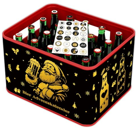 Bier Adventskalender 2024, Adventskalender Männer Bier für Bierkasten - Banderole aus Filz mit Genähter Klettverschluss und 24 Aufkleber Adventskalender Zahlen für Bierkalende - Weihnachtsstress Away