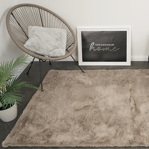 Consilio Concept Cloud Fellteppich 160x230 Taupe Teppich Supersoft 39 mm Höhe Soft weich Hasenfell Imitat beige braun Wohnzimmerteppich Kinderzimmerteppich Küchenteppich Flurteppich