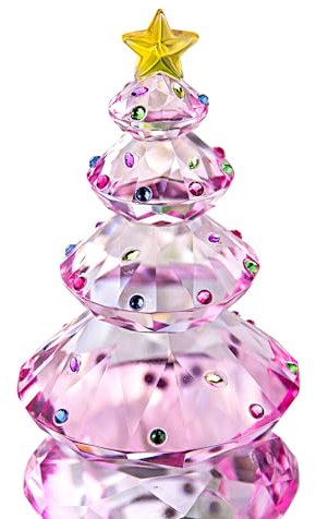 HDCRYSTALGIFTS Kristall-Weihnachtsbaum-Figur Glas Briefbeschwerer Tischornament Weihnachtsfeiertag Kreatives Geschenk (Rosa)