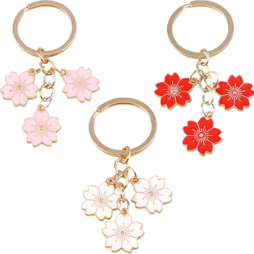 KOLZEMV Lot de 3 porte-clés en forme de fleur, porte clef, porte clef femme, porte clef fleur, porte clé mignon, pendentif de sac pour femme, mignon, breloques, décoration, cadeau de fête des mères