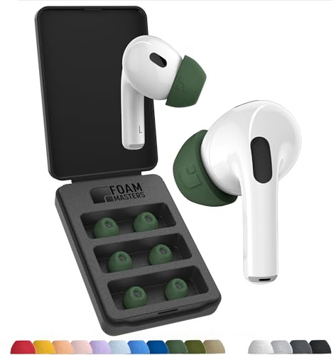 Foam Masters Memory-Schaumstoff-Ohrstöpsel für AirPods Pro 1. und 2. Generation, 3 Paar, Black Magic-Version 6.0, bequem, sicher, verbesserte Geräuschunterdrückung, Ersatzohrstöpsel, Waldgrün, S