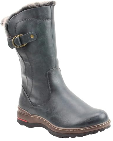 Heavenly Feet Bramble1 Faux Leather Warm Lined Vegan Mid Calf Boots (Ocean, UK Footwear Size System, Adult, Women, Numeric, Medium, 4)