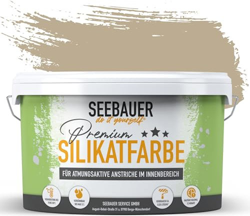 SEEBAUER diy Silikatfarbe Braun 5L für Innen (No. 636 Mace Flower) Atmungsaktive Mineralfarbe für Allergiker - Abwaschbare Wandfarbe - Brauntöne hohe Deckkraft