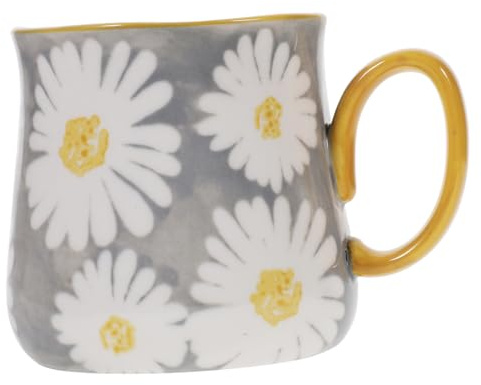 Cabilock Ceramic Large Coffee Mug Handle 450ml Style Daisy Breakfast Cup Reusable Water and Milk Mug for Home
