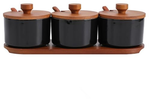OnePine Lot de 3 Sucrier céramique, 220ml sucrier moderne avec couvercle et cuillère, boîte à épices et condiments pour sucre thé sel café epices