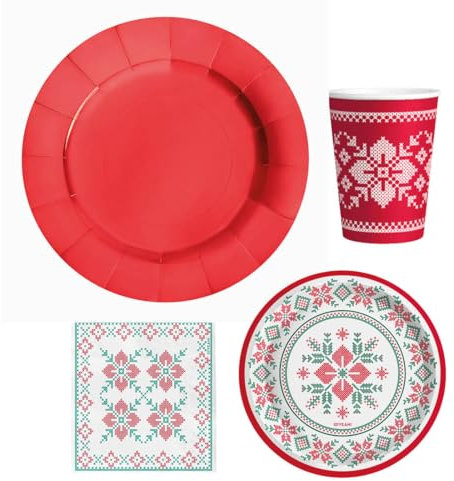Horeca Collection Maxi Products - Kit 6 Personas - Decoración Navidad Nordic - Pack 48 uds - Temática Navideña - Vajillas Completas Navidad - Diseño Único