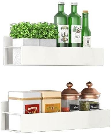 Melldrry Magnetische Ablage für Kühlschrank, 2 Stück Gewürzregal Magnetische, Kühlschrank Gewürzregal Hängeregal für Küchen Organizer Aufbewahrung (Weiß)