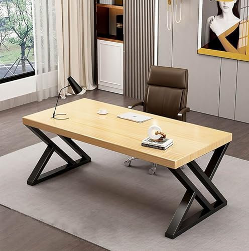 Moderner Gaming-Schreibtisch mit Massivholzplatte und Metallrahmen, platzsparender Arbeitsschreibtisch für Heimbüro-Arbeitsplatz.